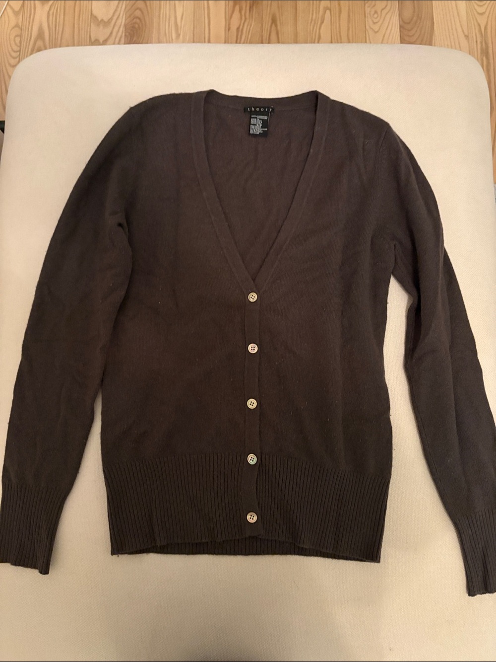 Theory Women’s Dark Brown V-Neck Button Cardigan